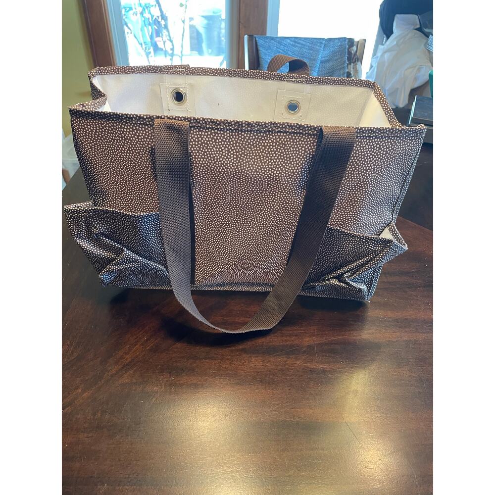 Thirty-One Brown Polka Dot Utility Tote Bag with Pockets